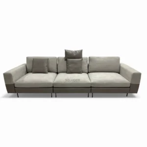 Contemporary grey and brown modern sofa with plush cushions, sleek design, and premium upholstery for stylish living rooms.