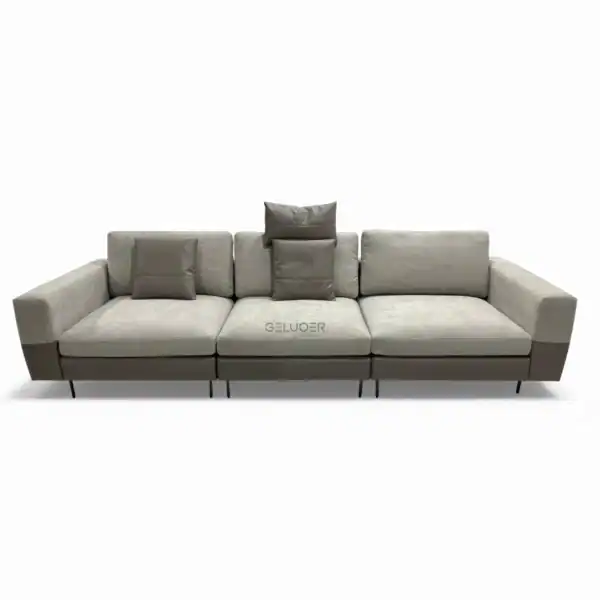 Contemporary grey and brown modern sofa with plush cushions, sleek design, and premium upholstery for stylish living rooms.