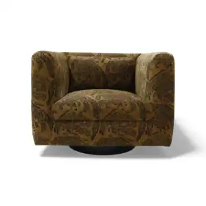 Vibrant upholstered armchair with bold African-inspired print, perfect for stylish living rooms.