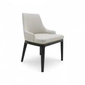 Luxurious white leather dining chair with black wooden legs, modern elegant design for home decor.