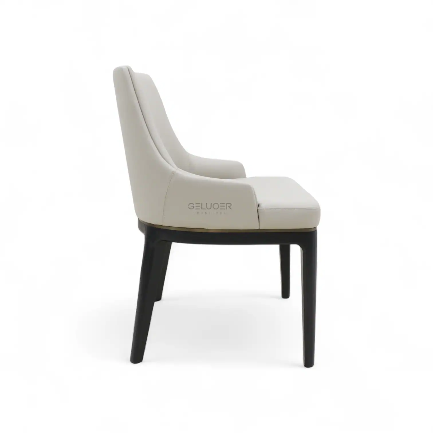 Elegant modern white armchair with black wooden legs, perfect for stylish home furniture.
