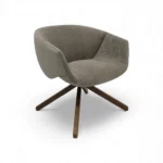 Elegant beige modern swivel chair with wooden legs, ideal for contemporary home decor and office spaces.