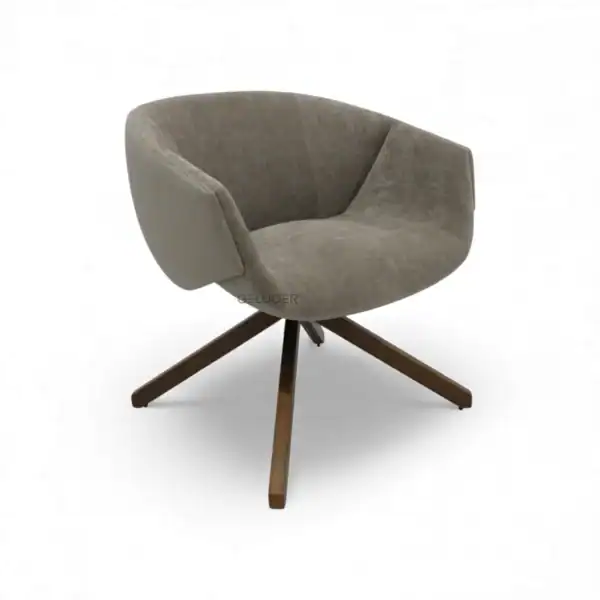 Elegant beige modern swivel chair with wooden legs, ideal for contemporary home decor and office spaces.