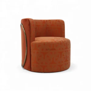 Luxurious orange modern lounge chair with sleek metal accents, showcased by Geluoer Furniture.