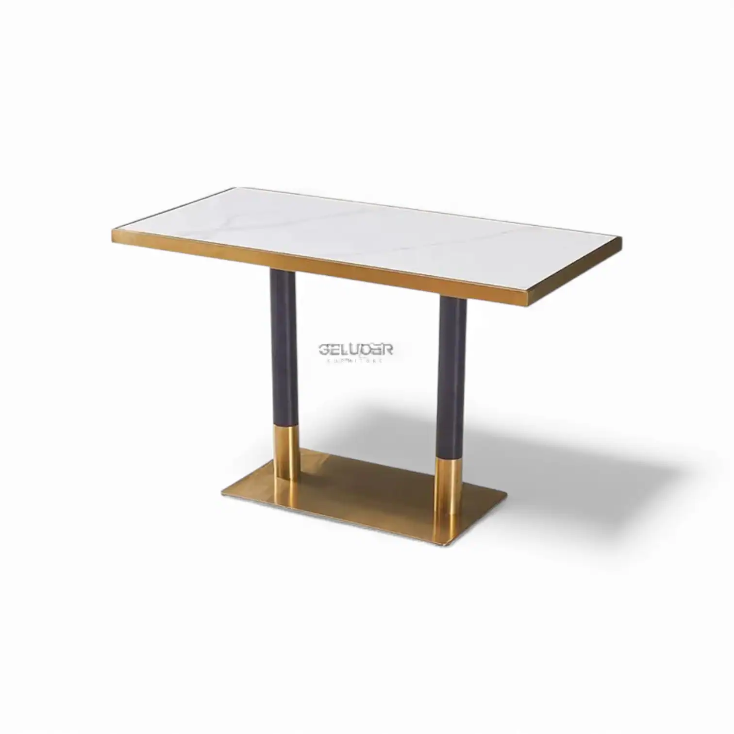 Sleek modern marble-top accent table with gold and black metal design.