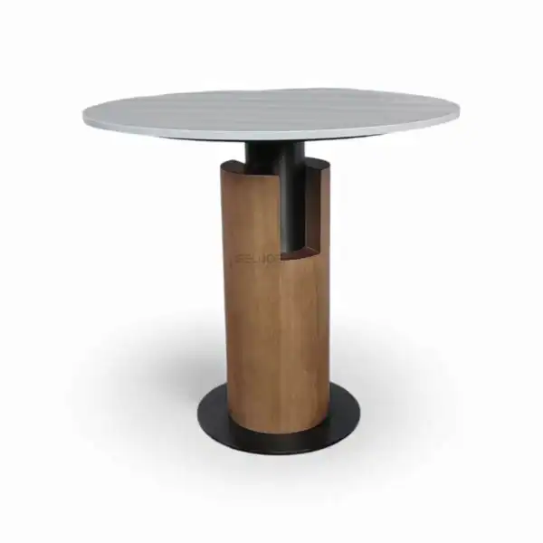 Contemporary wooden and metal accent table, ideal for modern home decor and living room interior design.