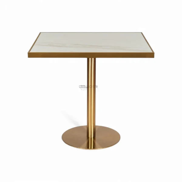 Sleek modern marble top side table with gold metal stand for living room decor.