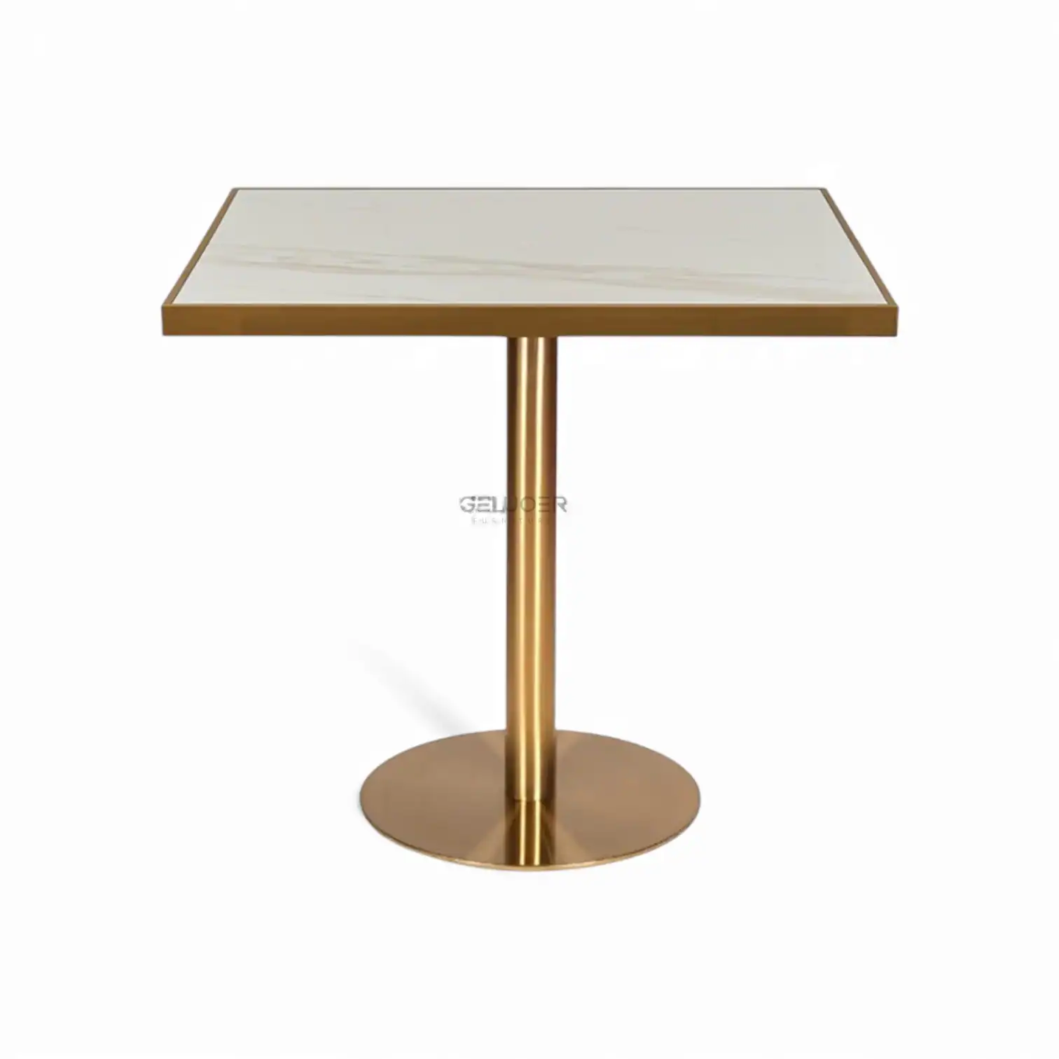 Sleek modern marble top side table with gold metal stand for living room decor.