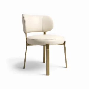 Elegant modern white accent chair with gold metal legs for stylish home decor and comfort.