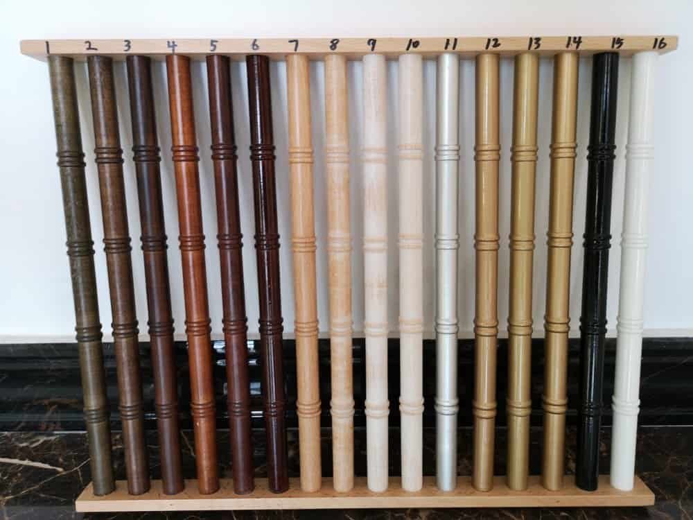 Wooden furniture legs in various finishes for custom furniture design.