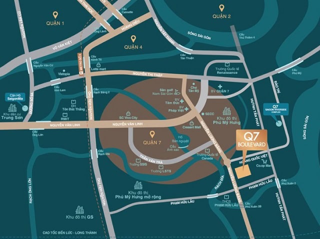 Dự án Q7 Boulevard nằm trên đại lộ Nguyễn Lương Bằng sầm uất