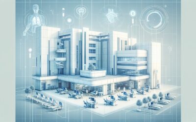 Advanced hospital building with medical technology and healthcare icons, modern medical center for p.
