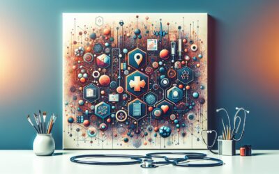 AI-powered healthcare technology with interconnected medical icons and digital health symbols.