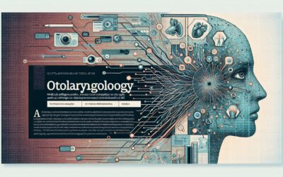 Otolaryngology medical illustration with digital and technological elements for ENT specialist conce.