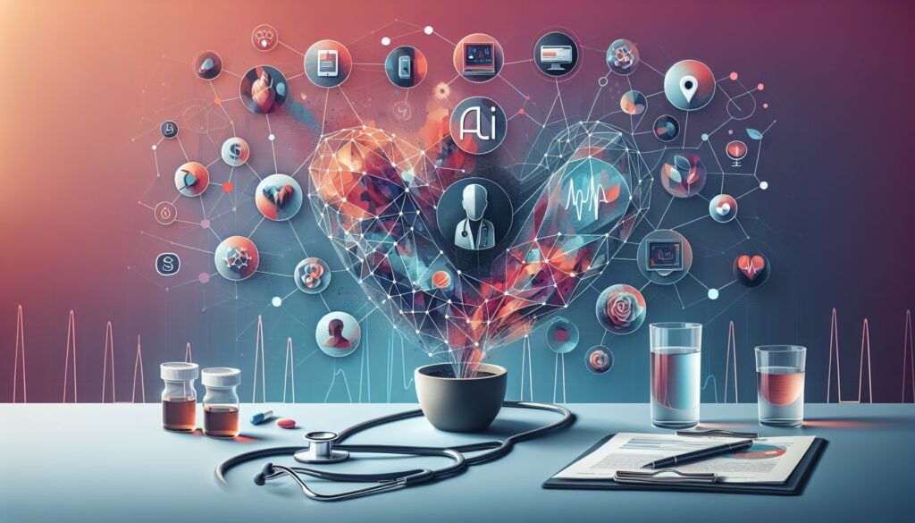 AI healthcare technology connecting medical data and digital health tools.