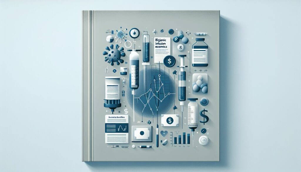 COVID-19 vaccine research and data analysis with medical and scientific icons on a book cover.