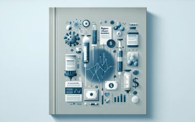 COVID-19 vaccine research and data analysis with medical and scientific icons on a book cover.