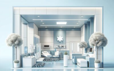 Ventilator-equipped hospital room with medical beds and modern healthcare technology.