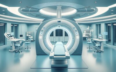MRI scanner in a modern medical imaging room with advanced technology and equipment.