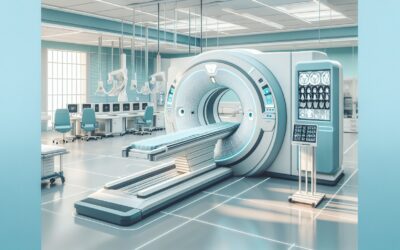MRI scanner in a modern medical imaging room for diagnostic radiology.