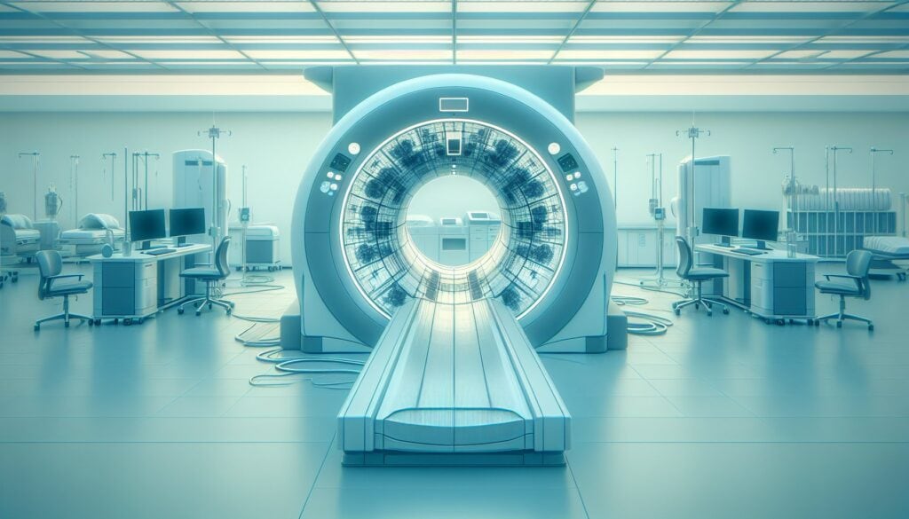 Advanced MRI scanner in a modern medical imaging facility for diagnostic imaging and healthcare.