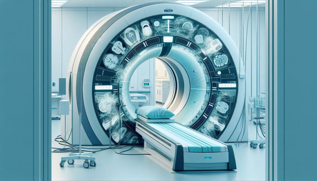CT scan machine in a modern medical imaging center.