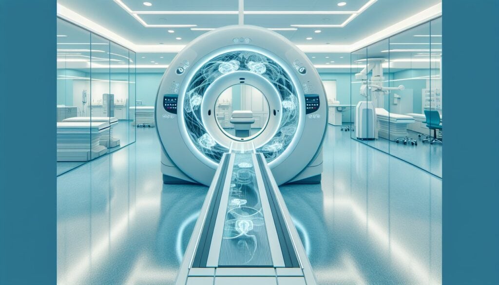MRI machine in a modern medical imaging room, emphasizing advanced healthcare technology.