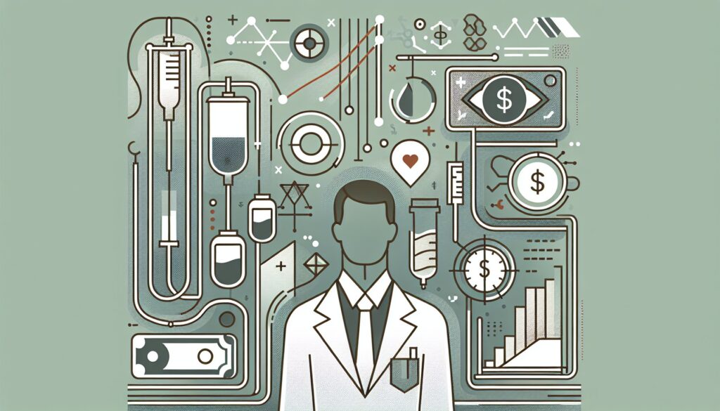 Medical technology and healthcare innovation illustration with a doctor and medical equipment.