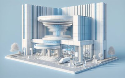 High-tech modern building with futuristic design and sleek glass exterior for innovative architectur.
