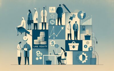 AI-generated image of healthcare professionals and lab equipment representing medical research and l.