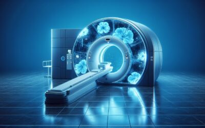 MRI machine in a modern medical imaging facility with advanced technology and glowing blue lighting.