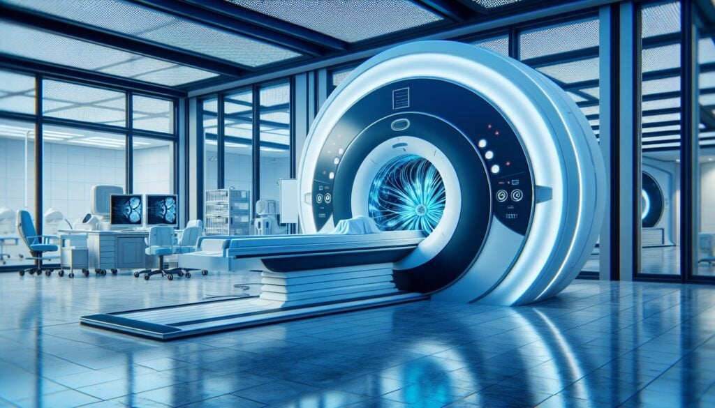 MRI scanner in a modern medical facility, showcasing advanced imaging technology.