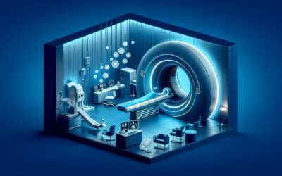 AI-powered medical imaging technology in a futuristic hospital setting.