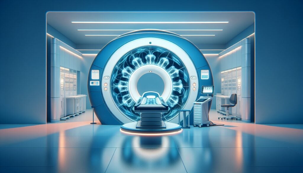 MRI machine in a modern medical imaging facility.