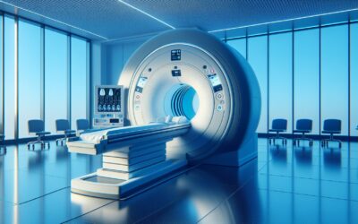 MRI scanner in a modern medical imaging room, ready for diagnostic procedures.
