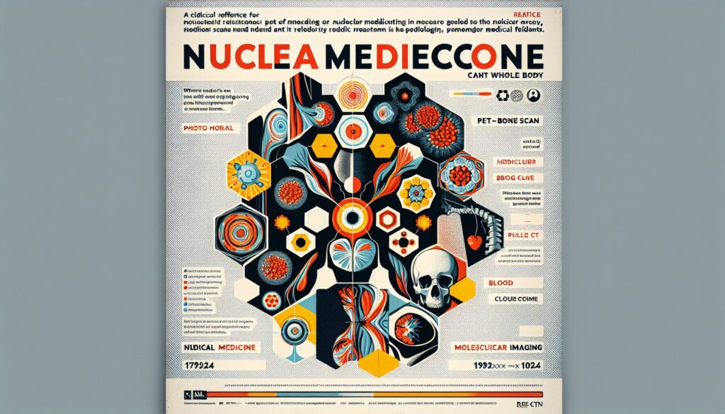 Nuclear medicine infographic highlighting medical imaging techniques and procedures for diagnosis an.