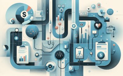 AI-generated medical and health technology illustration with interconnected devices and data icons.