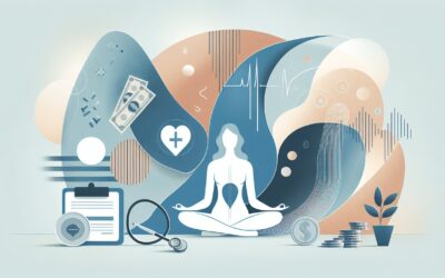 Affordable healthcare and wellness concepts with medical icons and a meditating woman for health-foc.