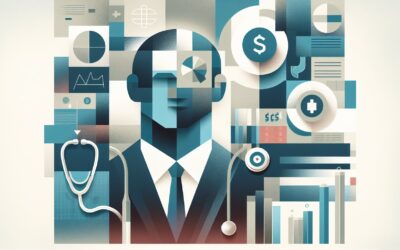 AI-powered healthcare professional analyzing medical data and financial charts.