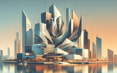 Innovative futuristic cityscape with modern skyscrapers and unique architectural designs.