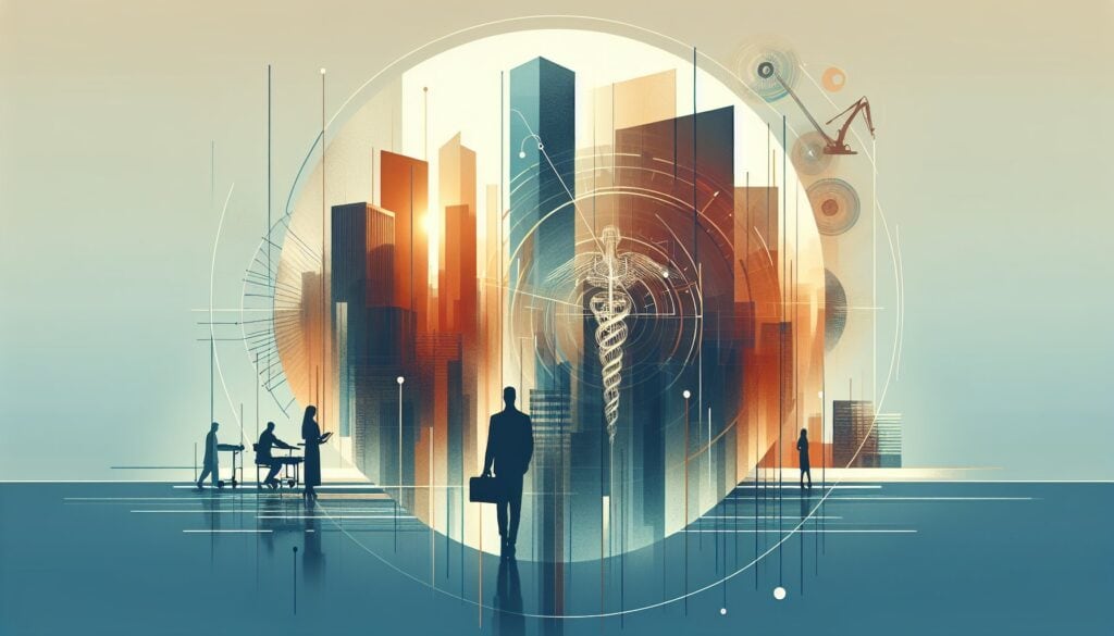 Innovative digital cityscape with futuristic skyscrapers and technology elements for modern urban de.