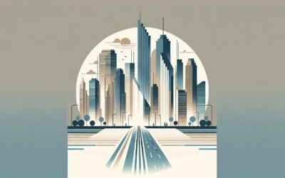 High-tech cityscape with futuristic skyscrapers and modern architecture for GigHz website.