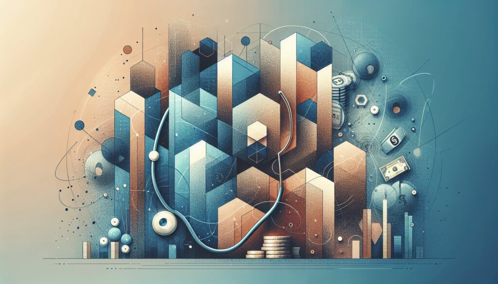 High-tech digital cityscape with abstract 3D buildings and data elements for innovative tech solutio.