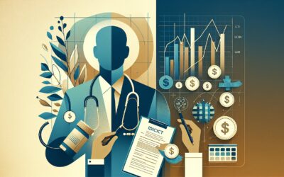 Medical professional with financial data analysis and digital health tools.