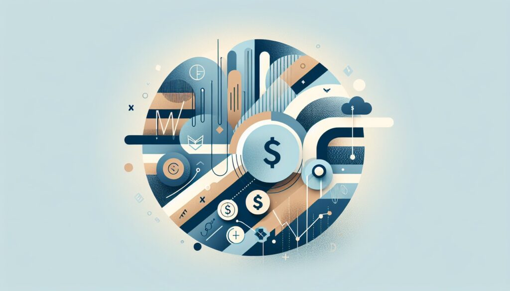 High-tech financial data analysis with digital currency icons and graphs for online gig economy plat.