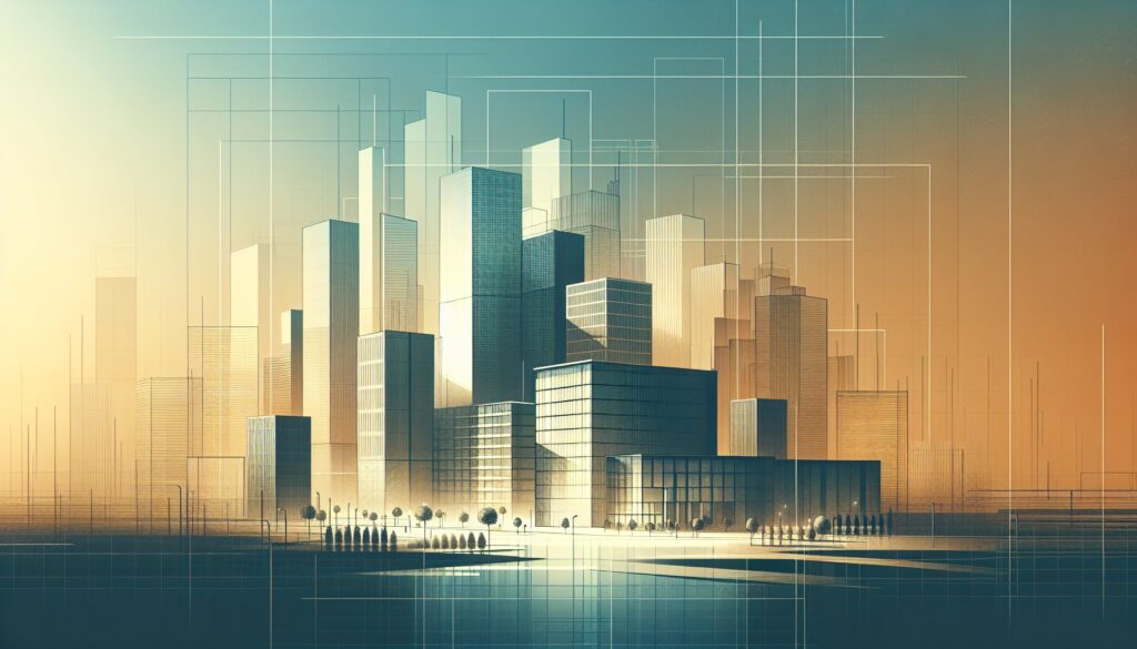 High-tech cityscape with modern skyscrapers and digital overlay, representing innovation and urban d.
