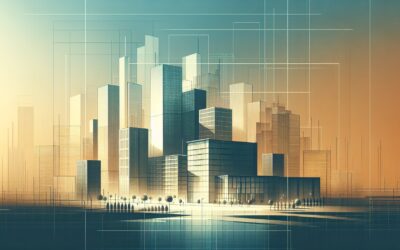 High-tech cityscape with modern skyscrapers and digital overlay, representing innovation and urban d.