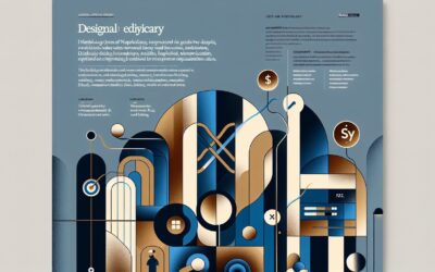 Innovative infographic on design and technology with abstract geometric shapes and data visualizatio.