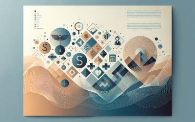 Financial data analysis and digital marketing icons representing growth and investment strategies.