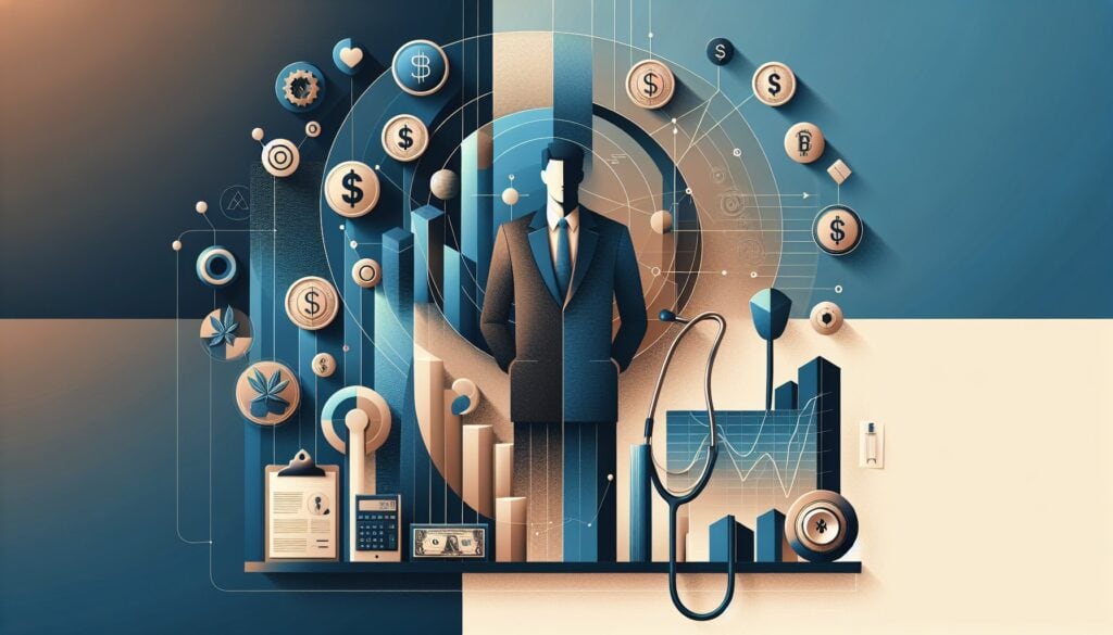 Investing and financial growth concept with a businessman and digital financial icons.